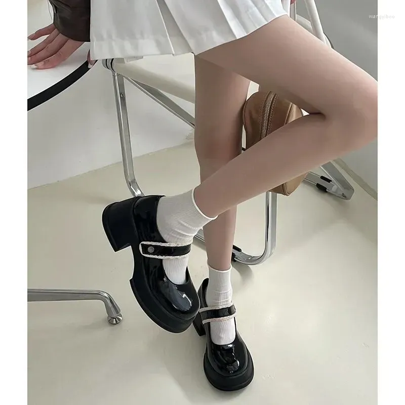 Chaussures habillées talon haut Mary Jane mignon lolita japonais jk uniforme noire en cuir en cuir rétro filles chaussures