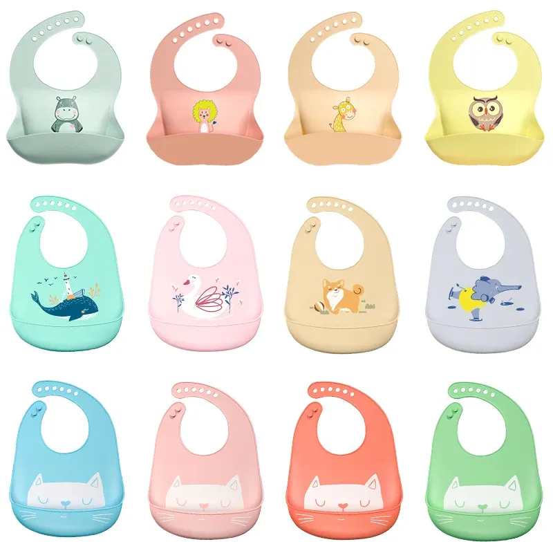 Accessories Waterproof Baby Bibs Baby Stuff Cute Cartoon Animal Printed Kids Bib Girl Boy Adjustable Soft Silicone Bib Baby Feeding Stuff