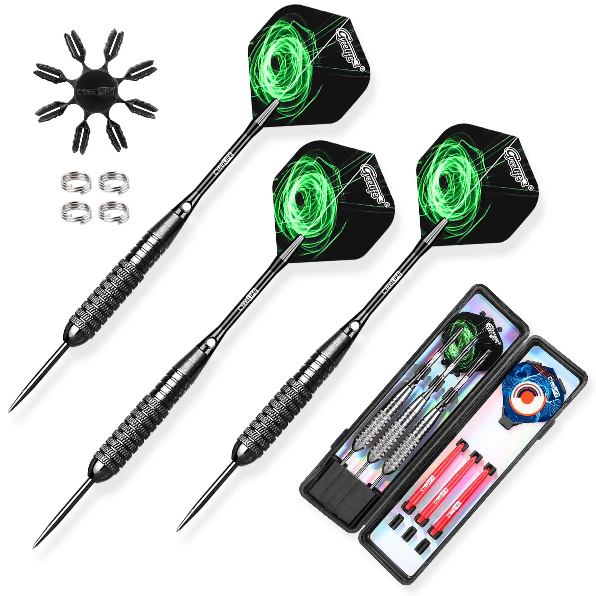 Darts 22/28G stalen punt Darts Set Professional met CACE, aluminium PVC -assen+extra vluchten+plastic beschermers