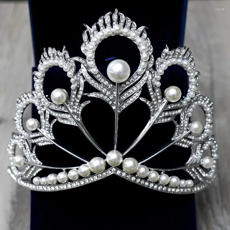 Hårklipp chic kristall tiara vintage påfågel brudtillbehör för bröllop quinceanera tiaras och kronor tävling pärlor pannband pannband