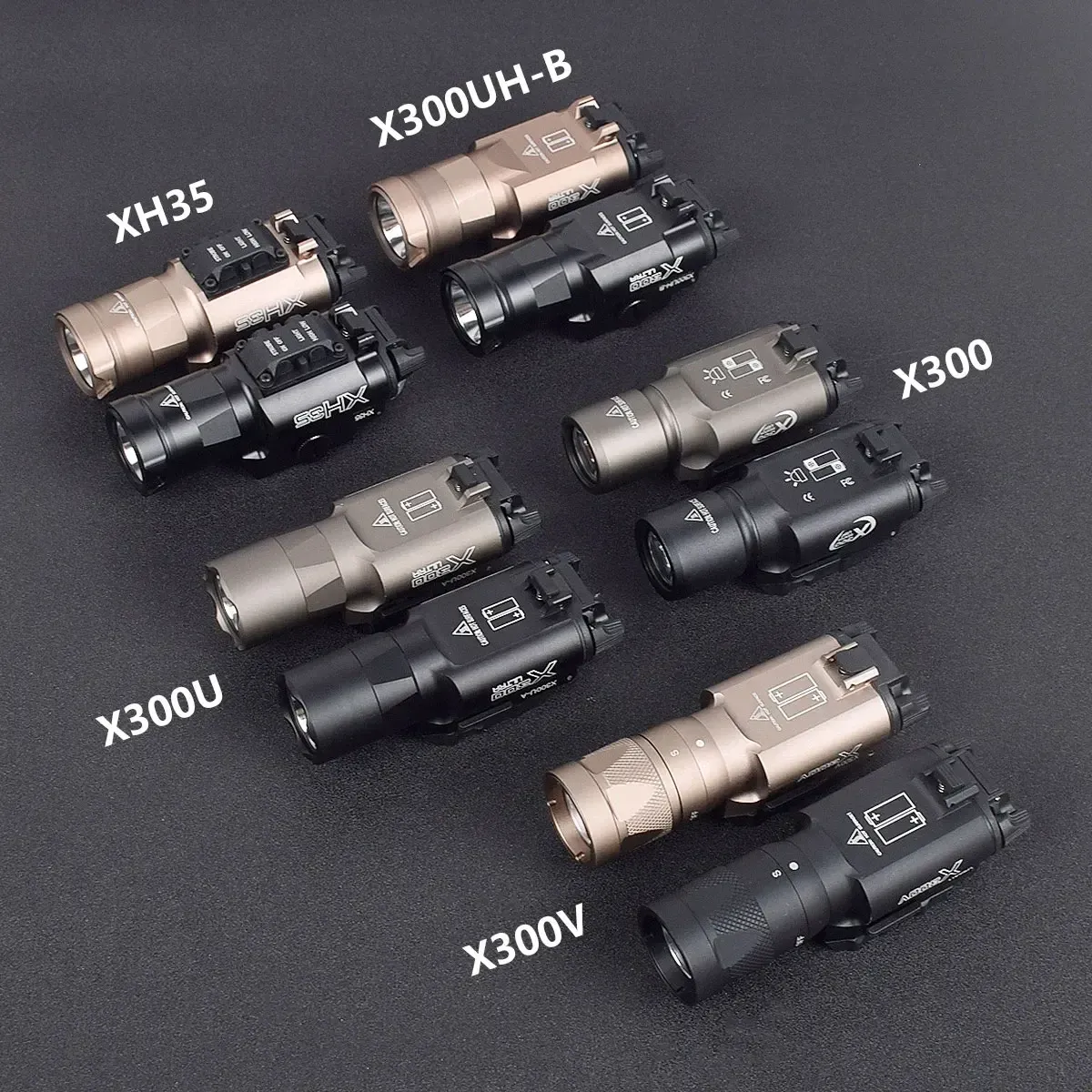 Luzes táticas Surefir X300U X300 Ultra XH35 X300V Metal Pistol Scout Light Armation Gun Light Strobe Lanterna lanterna para 20mm Rail