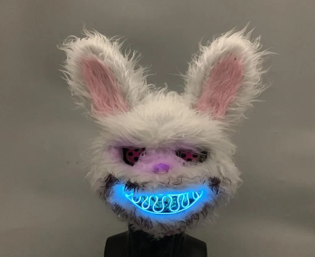 Bunny Rabbit Mask Halloween Party Plush Bunny Creepy Scary Mask Halloween Cold Light Mask Durable Fancy Dress Costume2562349