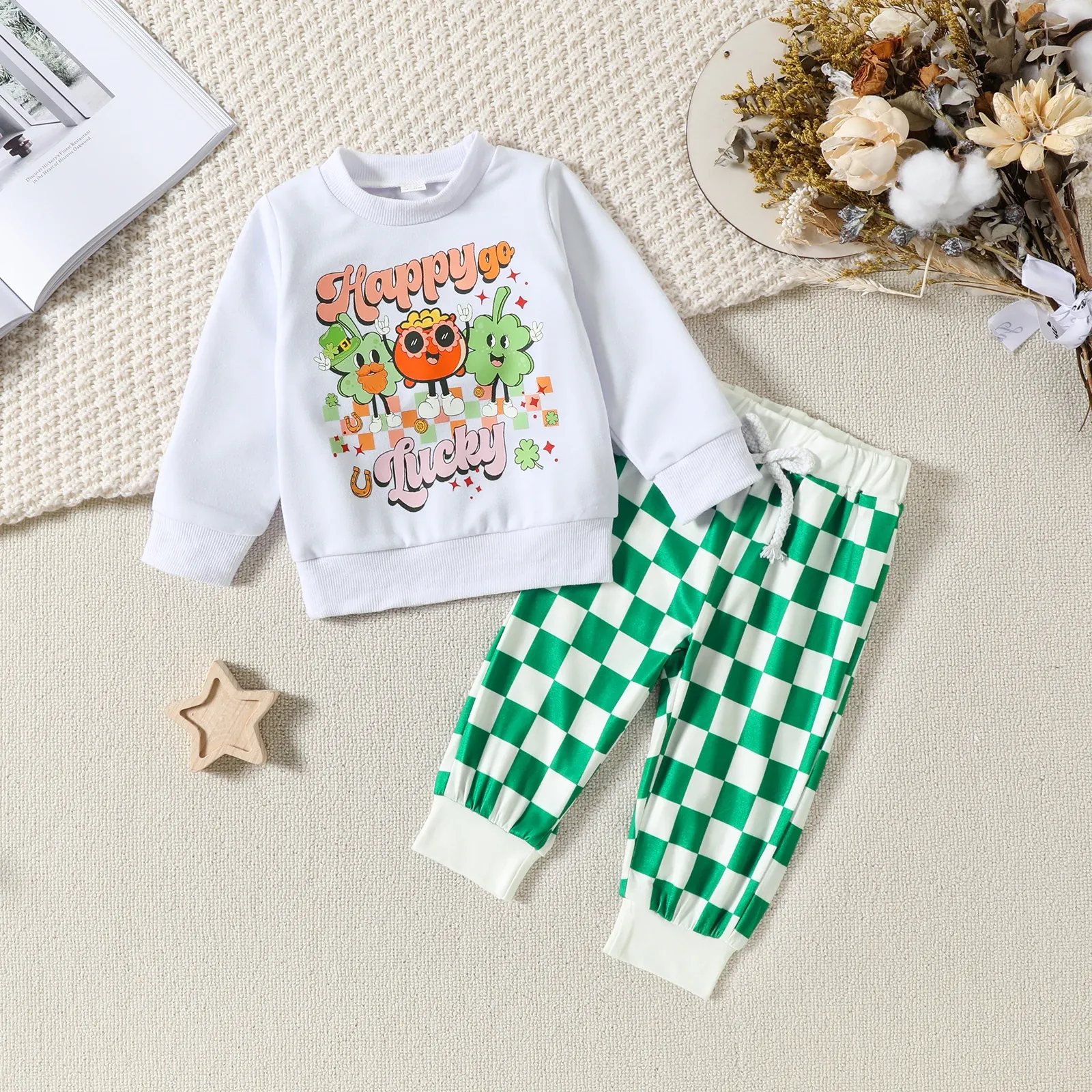 Sets ma&baby 3M3Y St. Patrick's Day Infant Toddler Baby Boy Girl Clothes Sets Clover Print Tshirt Plaid Pants Outfits D05