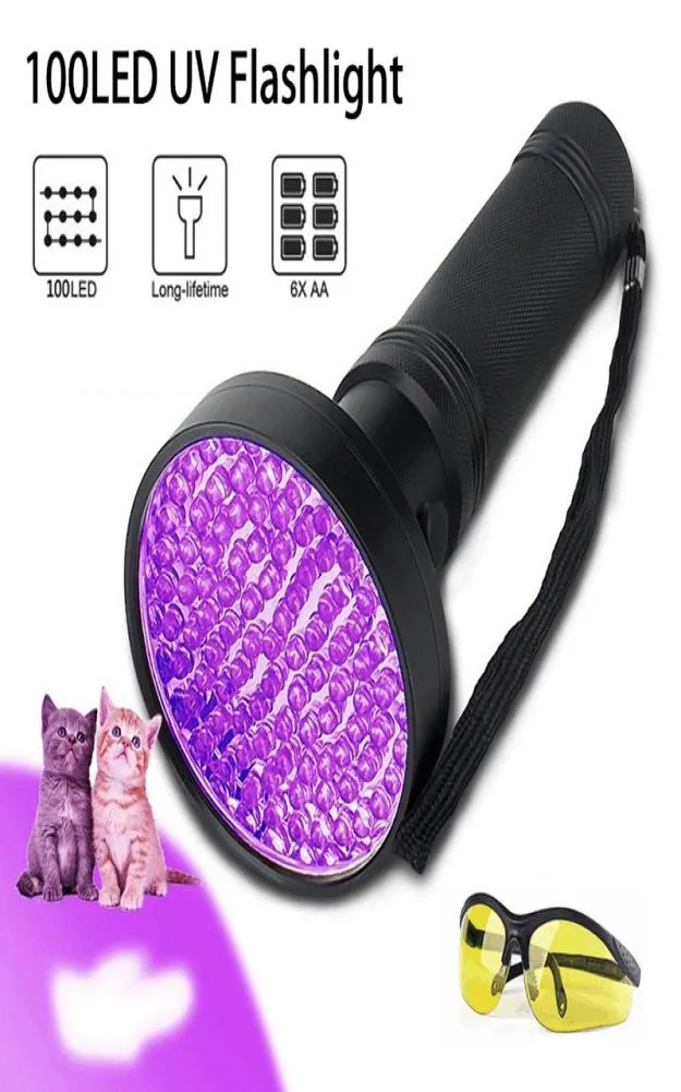 395nm 100 LED UV Ultraviolet Lampes de poche étanches de lampe noire étanche lampe à éclairage éclair