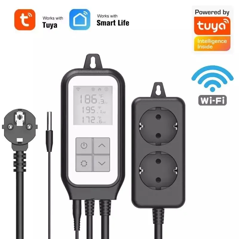 Plugs RSH Tuya WiFi Temperatursensor Controller Thermostat Dual Heat Cooling Relay Socket Thermometer Smart Life Brewery Greenhouse