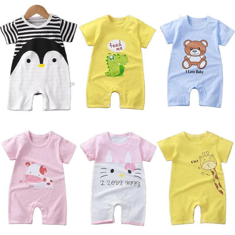 Tek parçalı bebek onesies yaz erkek bebek kız romper yenidoğan karikatür şortlu kıyafetler tırmanma kıyafetleri tulum bebek kıyafetleri