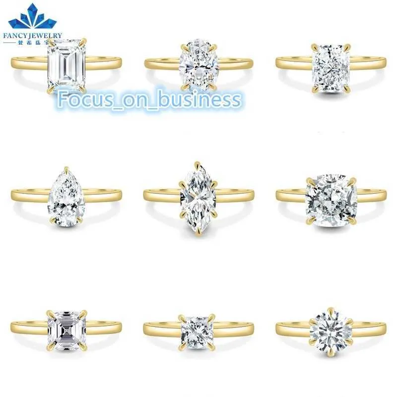 Eenvoudige stijl 14K 18K Echte vaste geelgouden ring met briljante gesneden Emerald Oval Pear 2ct Moissanite Rings sieraden voor dame