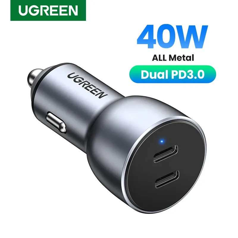 Ładowarki Ugreen 40W PD ładowarka samochodowa Szybka ładunek QC4.0 3.0 dla Xiaomi USB typu C PD Szybkie ładowanie dla iPhone'a 14 13 12 Ładowarka telefonu komórkowego