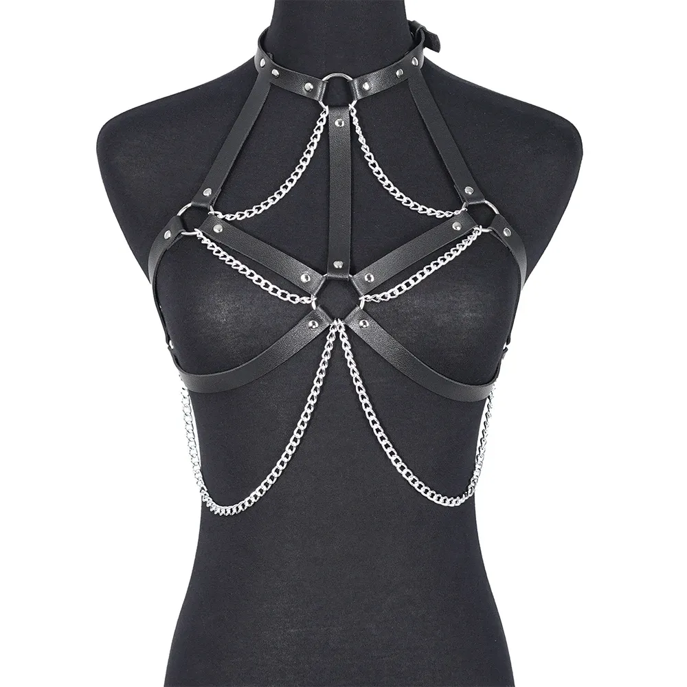 Toys Women Sexy Chain Harness Belt Leather Lingerie BDSM Sex Bondage Harness Sex Toys Goth Fetish Clothing Festival Rave Outfit