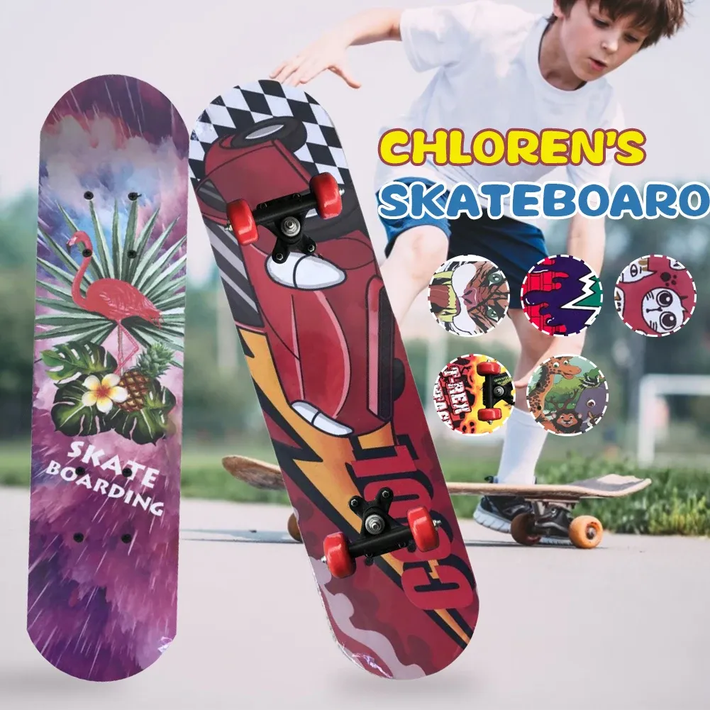 Brädet 60 cm skateboard nybörjare barn tecknad skateboard lönnträ däck skaten brädet utomhus långa bräde dubbel rocker skateboard 24 tum