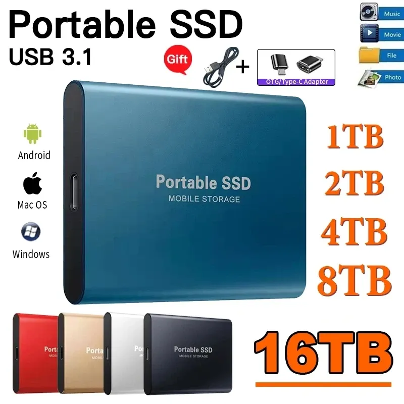 Boxar 1TB Portable SSD M.2 Extern SSD 500 GB Solid State Drive USB3.1 Höghastighet Extern hårddisk 1TB SSD -bärbar dator för Xiaomi för PC