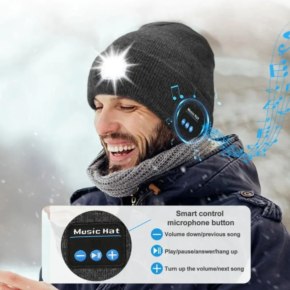 Halsdukar trådlös musik bluetooth 5.0 hörlurar beanie hatt med LED -ljus hd stereo högtalare handfria headset hörlurar samtal mic