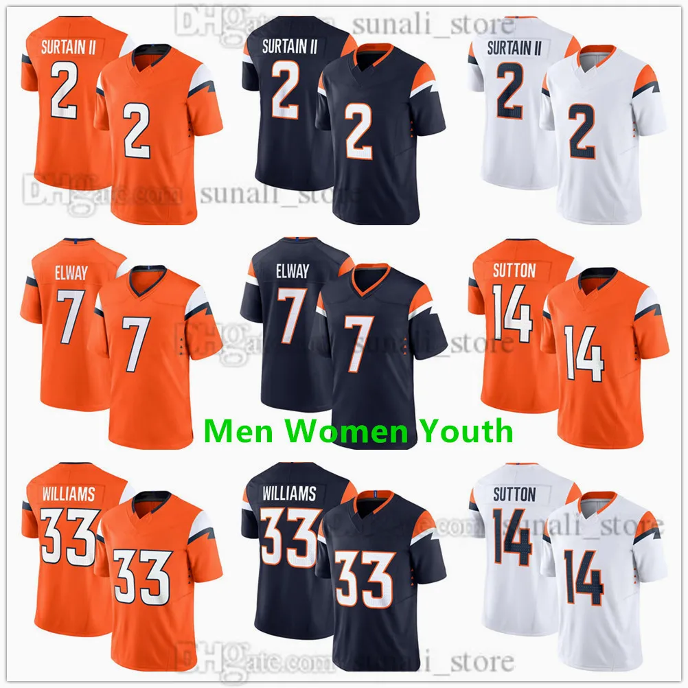 New Looks Jerseys For 2024 Football 2 Pat Surtain II 14 Courtland Sutton 33 Javonte Williams 7 John Elway Men Women Youth 100% Stitched