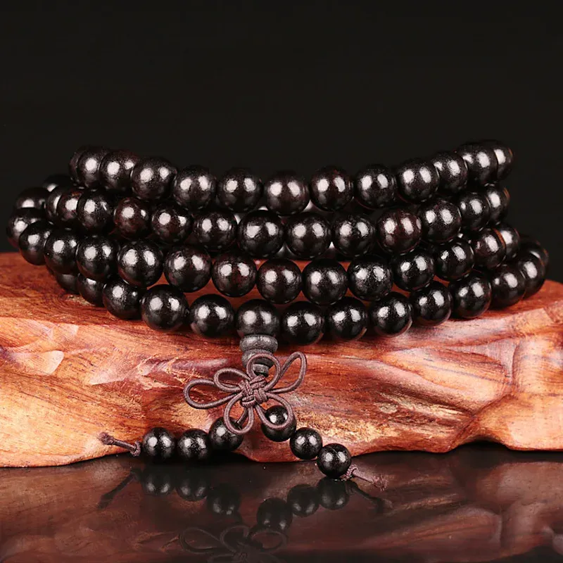 Strands 6mm 8mm 10mm 12mm *108 Beads Ebony Wood Buddhist Buddha Meditation Prayer Bead Mala Bracelet Women Men Yoga Jewelry