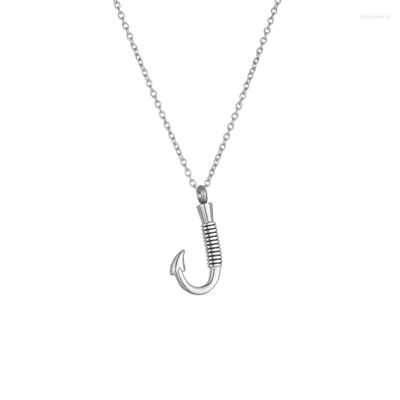 Collares colgantes Collar de urna de gancho de pesca para cenizas para pescado acero inoxidable joya de cremación conmemorativa