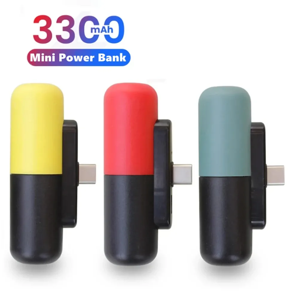 Capas 3300mAh Capsule Mini Power Bank para iPhone Samsung Xiaomi Backup Battery Powerbank Charger externo Poverbank portable Poverbank