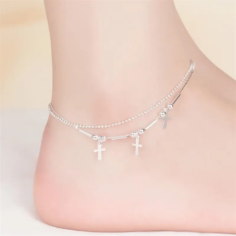 Bracciali kofsac New Jewelry Fashion 925 Sterling Silver Canklets for Women Cross Double Chain Cadles Chain Bracelets Lady Birthday Regali
