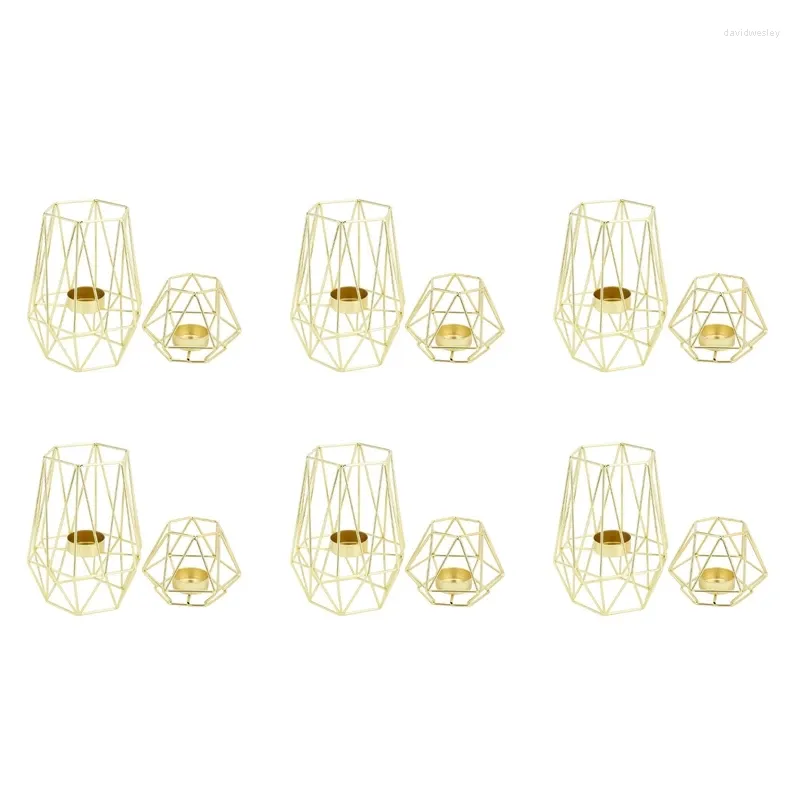 Candle Holders Set Of 12 Gold Geometric Metal Tealight For Living Room & Bathroom Decorations