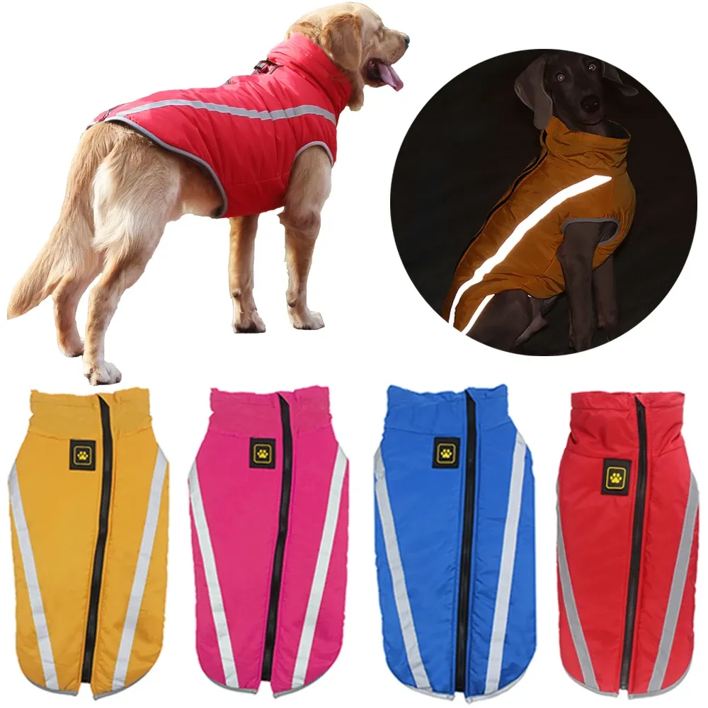 Jackets Waterproof Dog Clothes For Large Dogs Winter Warm Big Dog Jacket Pet Vest Coat Safety Reflective Design Golden Retriever Costume