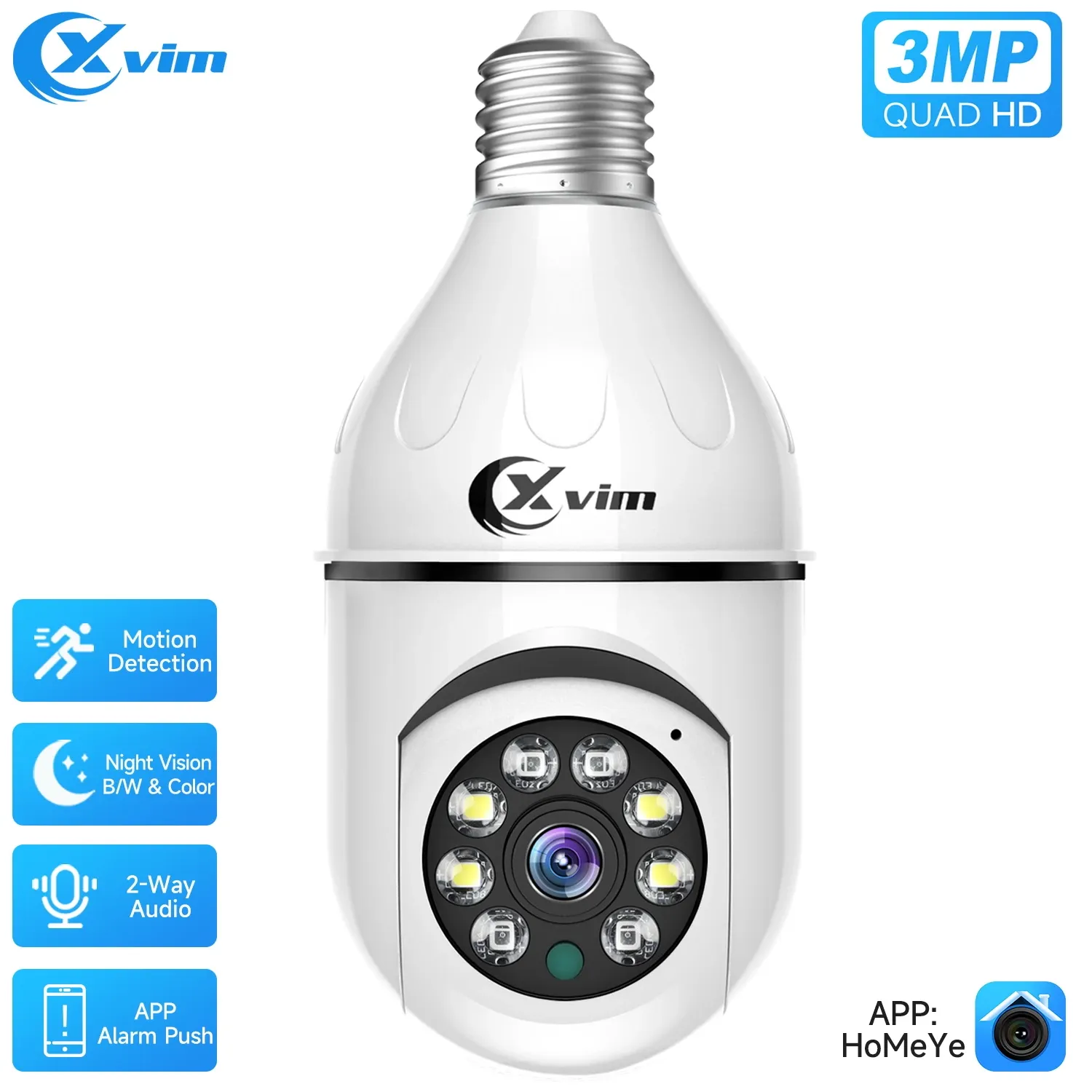 Аксессуары XVIM 3MP E27 Light Bulb Supillance Camera HD Night Vision Smart 360 ° Автоматическое отслеживание человека камера безопасности тревоги камера защиты тревоги камера