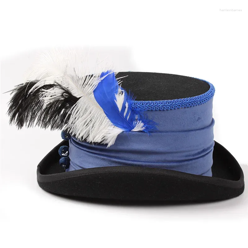 Boinas 4 tamanho de lã preta Mulheres noiva steampunk fedora hat lady Lady Feather Party Wedding 15cm