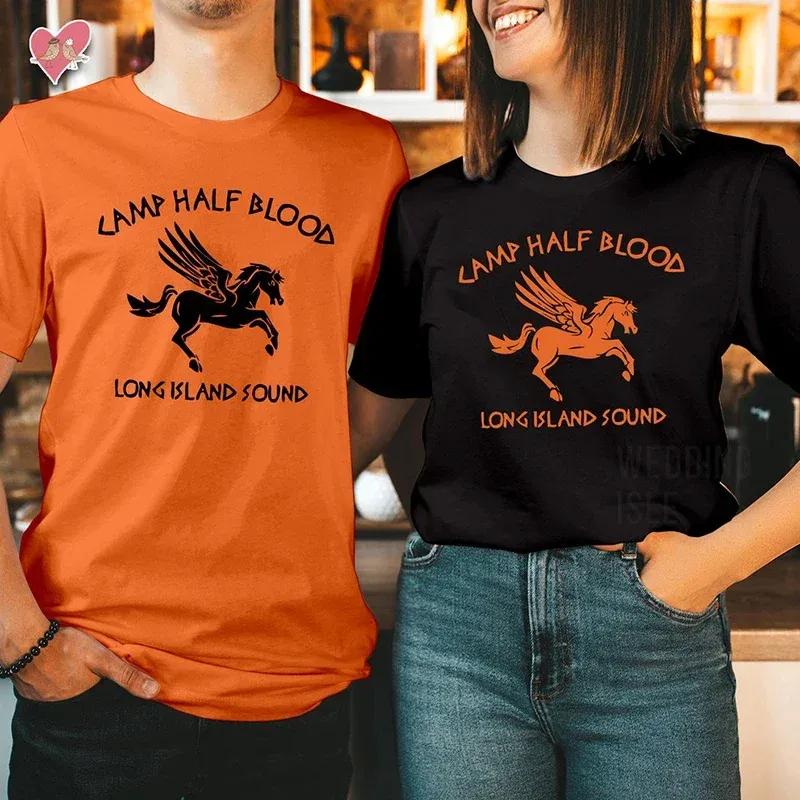 Camiseta acampamento meio sangue ilha longa sons gung engraçados mulheres camisetas laranja cor unissex halloween tshirt college casal college camiseta