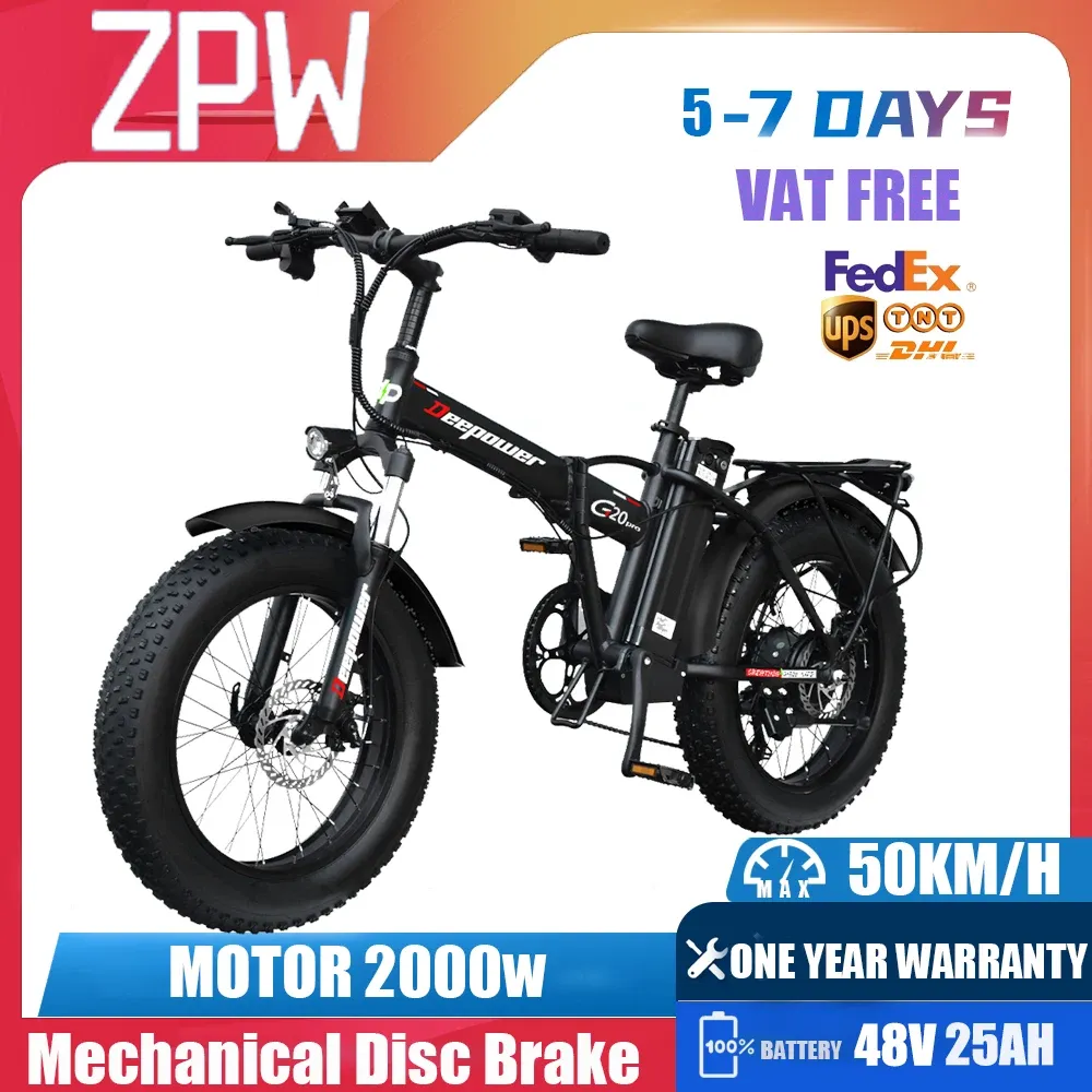 Cykel ZPW G20Pro Ebike 48V 25AH 2000W Electric Bike Snow 20 tum Fat Däck Mountain Electric Bike Folding Electric Bicycle 1000W