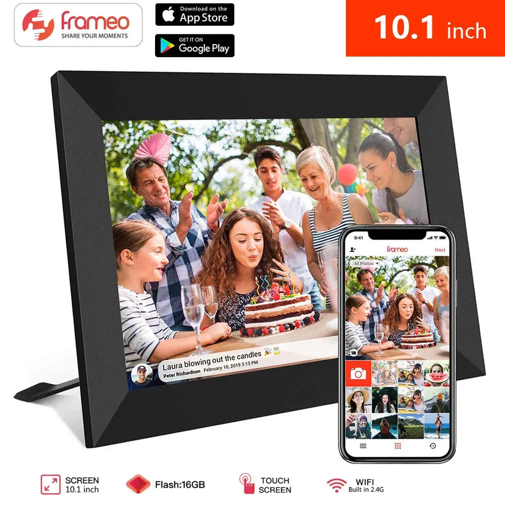 Frames 10,1 inch Smart WiFi digitaal fotolijst 1280x800 IPS LCD Touch Screen Support Autorotate gebouwd in 16GB geheugen gratis frameo app