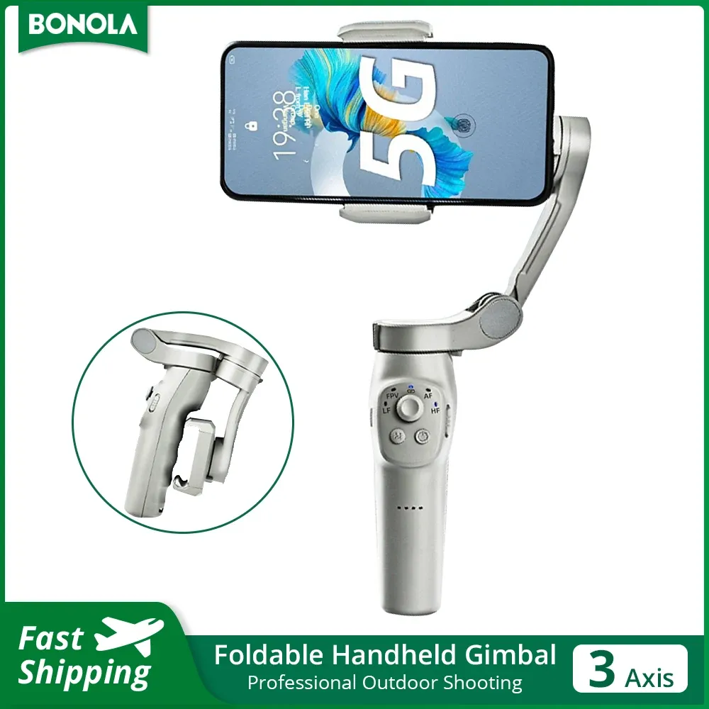 Gimbal Bonola 3 Eixo portátil Handheld Gimbal Stabilizador dobrável smartphone Slowie Stick para iOS/Android Telefone celular Bluetooth Gimbal