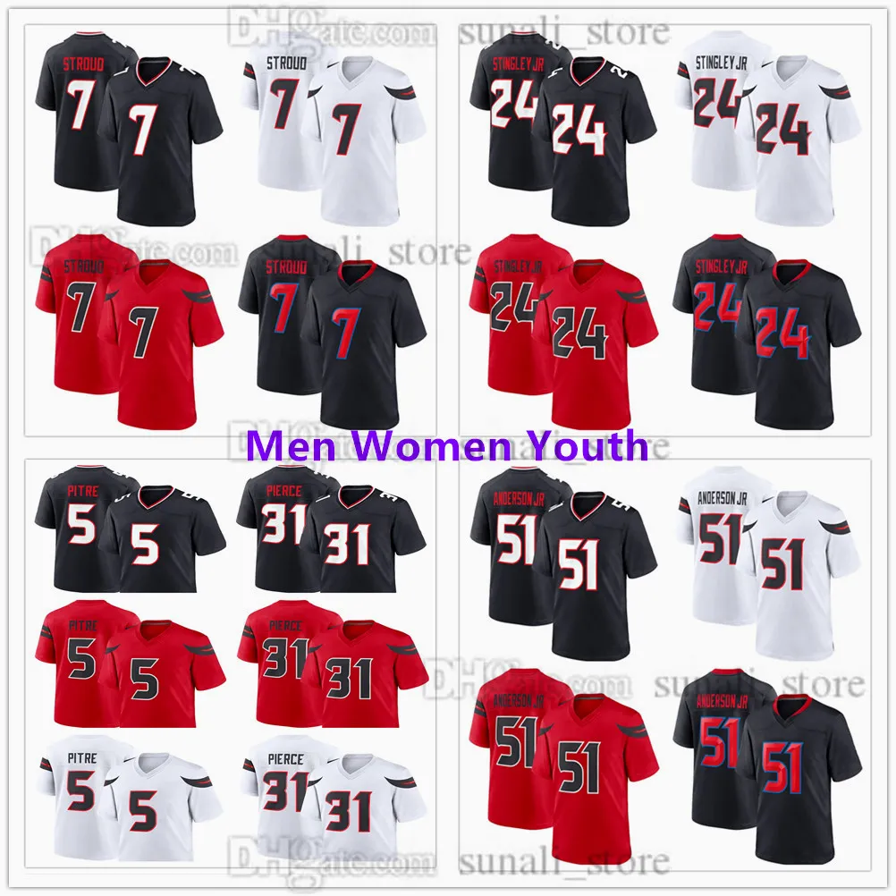 Nouveaux looks Jerseys 2024 football 7 C.J. Stroud 24 Derek Stingley Jr. 51 Will Anderson Jr. 5 Jalen Pitre 31 Dameon Pierce Men Women Youth Centated