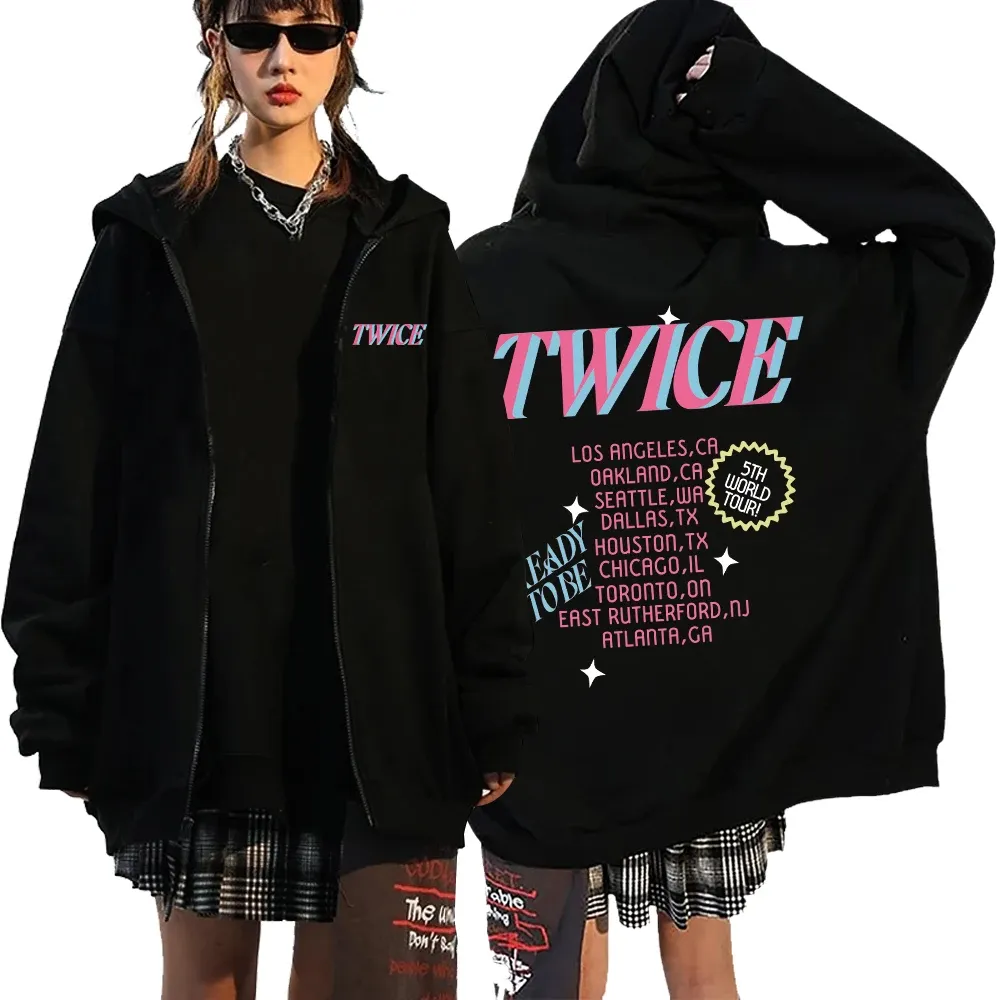 Polos 2023 Tweemaal 5e World Tour Ready To Be Us Album Print Hoodie Sweatshirts lange mouw StreweweeWeeWear Pullover Cloths Zip omhoog Hoodie