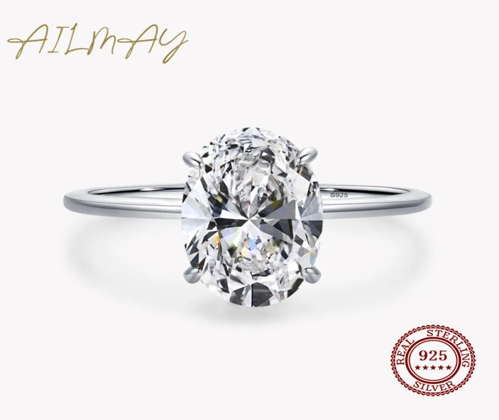 Дешевые аксессуары ювелирных изделий Ailmay 3CT Обручальное кольцо 925 стерлинговое серебряное овальное овальное циркониевое обручальные кольца для женщин Fine Eist9810404