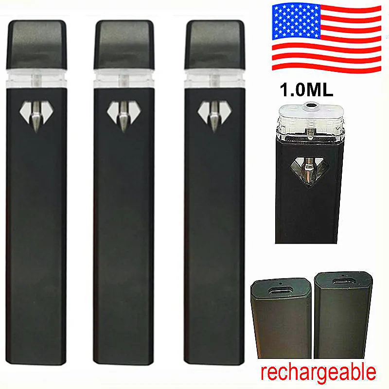 USA Stock Rechargeable Disposable Vape Pen 1.0 ml E-cigarettes 280mAh Batterie vide 1 ml Pods Vaporisateur Pens Cartouche avec fenêtre View Logo OEM