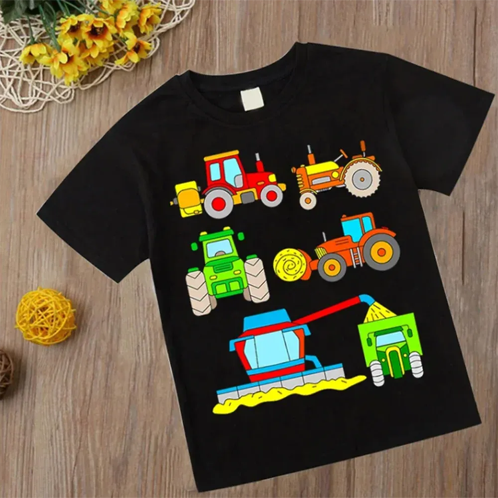 Tops Funny cartoon car tractor TShirt Kids Oversized Printing Clothing Boys Summer Round Collar Shirt Girl Fashion Streetwear