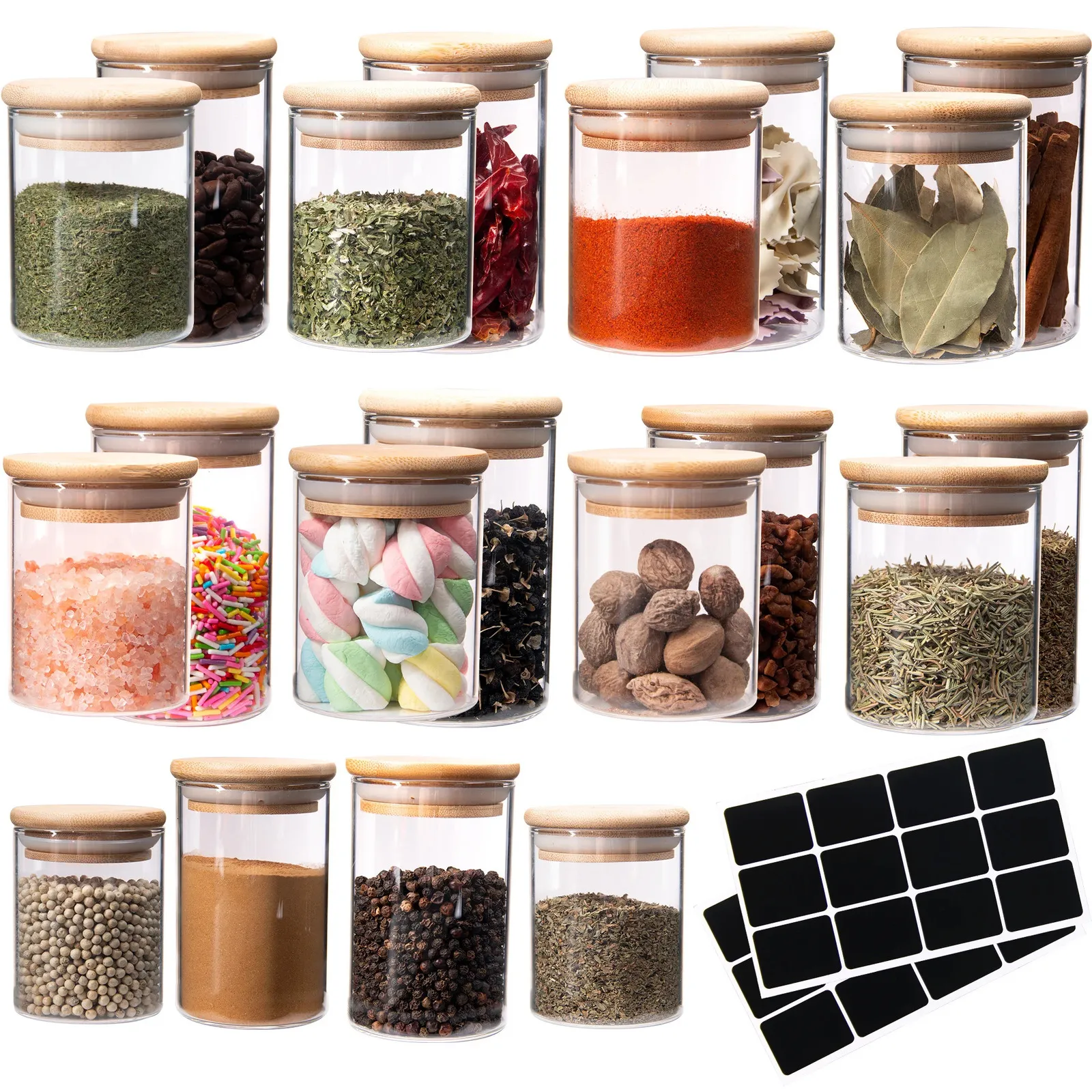 4oz Airtight Glass Spice Jars with Bamboo Lids 20 Pack - Premium Food ...