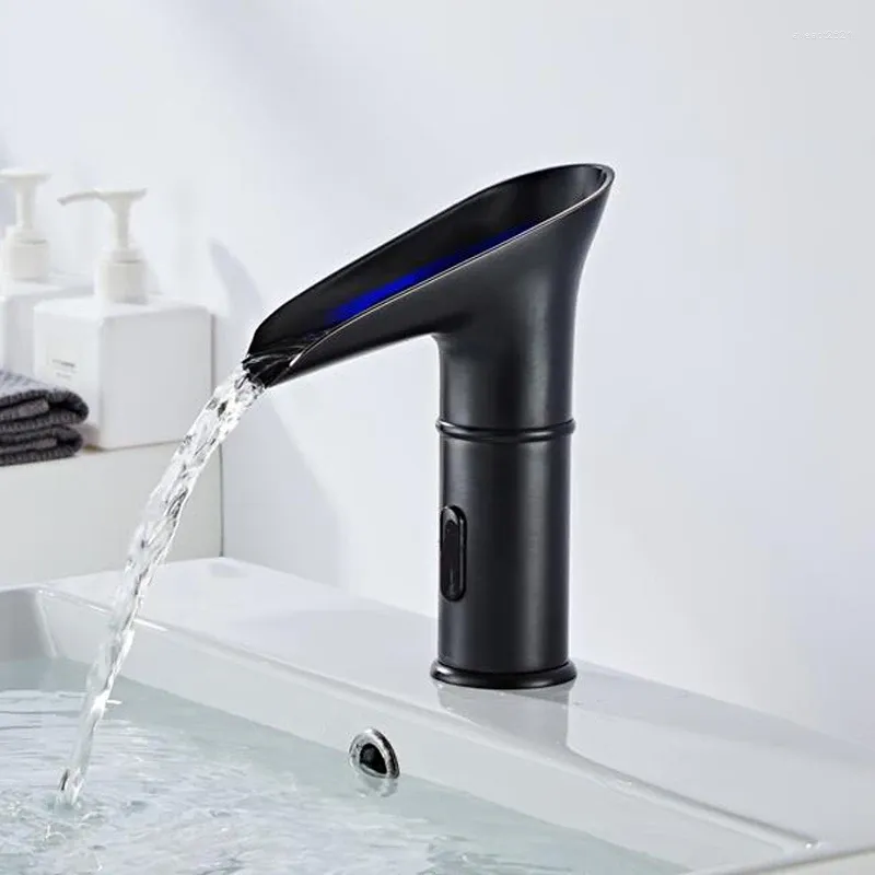 Waschbecken Wasserhähne Azeta Becken Wasserhahn Induktion automatisch Sensor Hand berühren kaltes Wasser Einer Loch montierter schwarzer Waschmischer TAP AT8306B