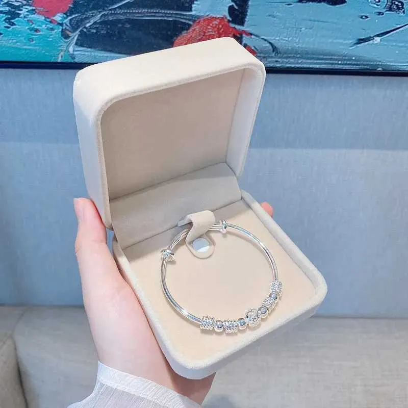 Per perlé de la mode coréenne 925 Siltling Silver Lucky Beads Bangles pour femmes bracelets de luxe Designer Party Wedding Bijoux Cadeaux 240423