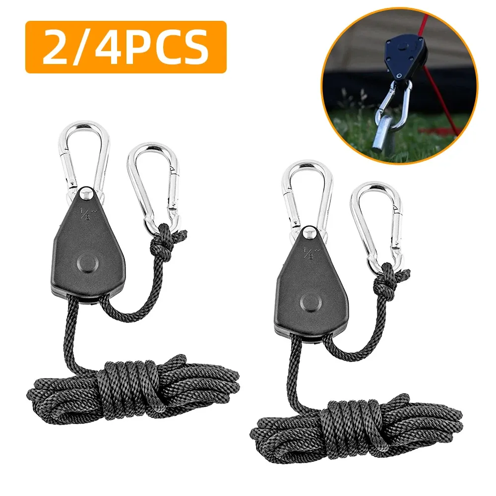 Shelters 2/4pcs Adjustable 8inch Pulley Hook Camping Tent Tie Down Rope Tightener Ratchet Hangers Awning Rope Hook Canopy Buckle