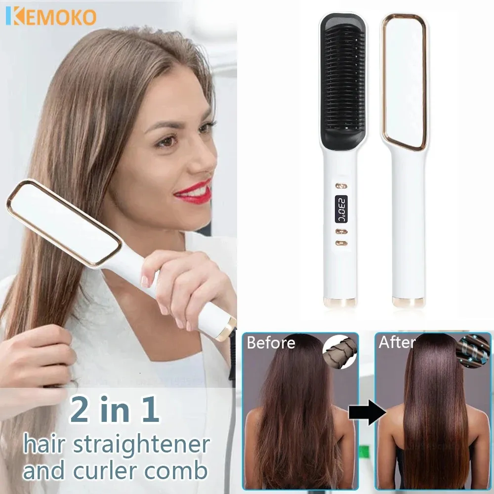 Curler comb 3 in 1 Hair Straightener Brush Heating Comb Electric Straightening and Curly Iron 240418