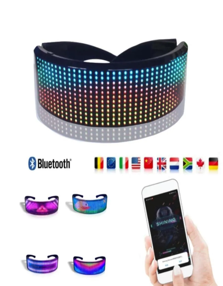 Originele app -besturingselement Cyberpunk LED Smart -bril Multicolored For Party Light Up Diy Message Image Magic Bluetooth Glowling Glasse7666206