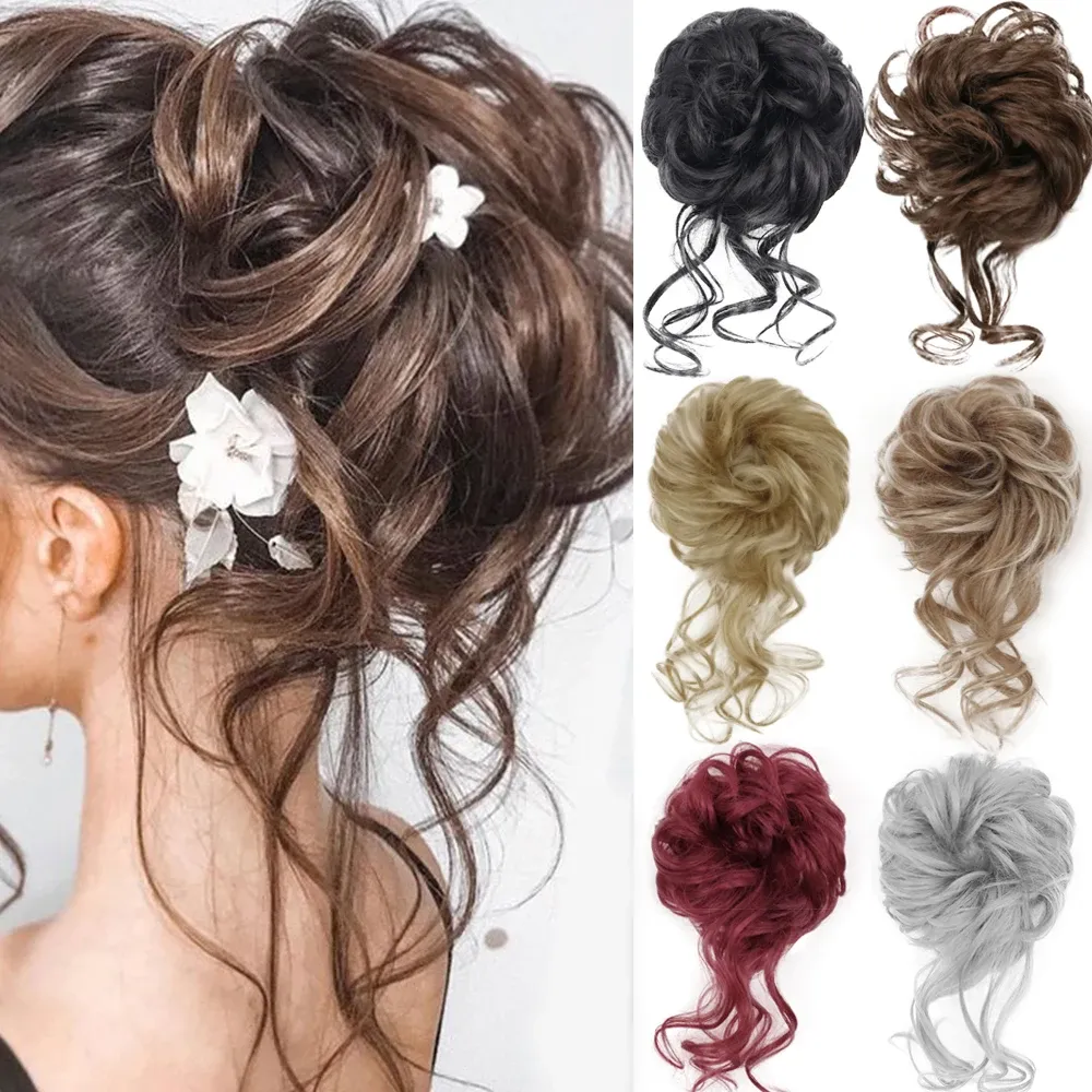 Chignon Merisihair Synthetic Girls Curly Scrunchie Chignon с резиновой полосой коричневой седые волосы кольцо на грязной булочке хвостики