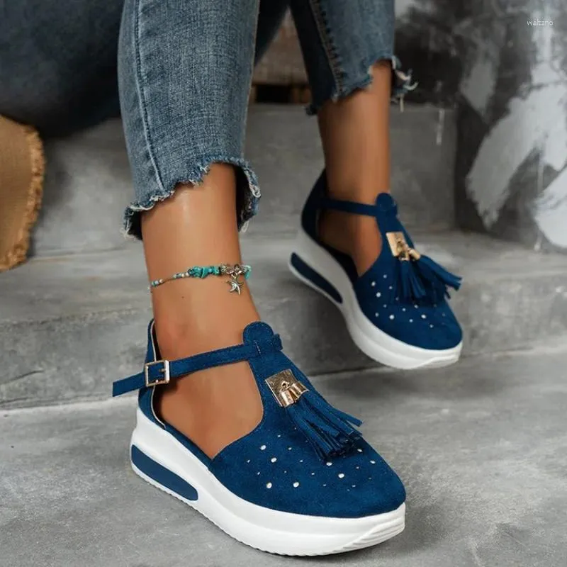 Casual Shoes Thick Sole Large Size For Women European And American Fashion Tassel Hollow Out Sneakers Zapatos De Mujer