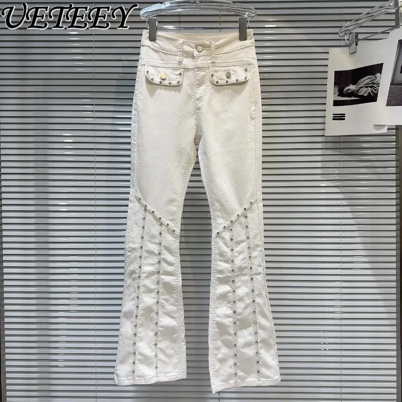 Jeans pour femmes streetwear girl ringestone conception de perles de couleur solide femme skinny femme 2024 pantalon de jean étirement estival Pantalon