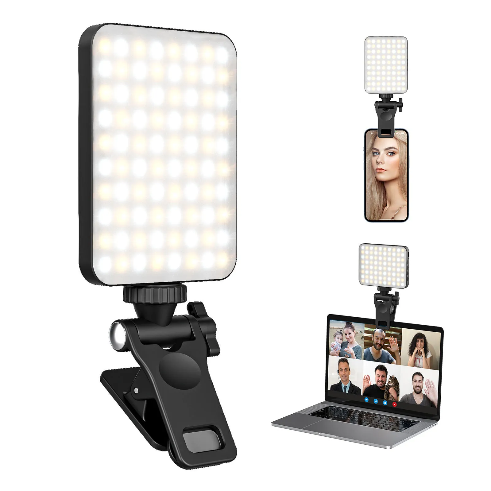 Telefoon Selfie Licht 80 LED Telefoonringlicht voor iPhone met voor achterste clip en 3 lichtmodus Oplaadbare draagbare videolicht voor make -upcamera Live Stream Vlog