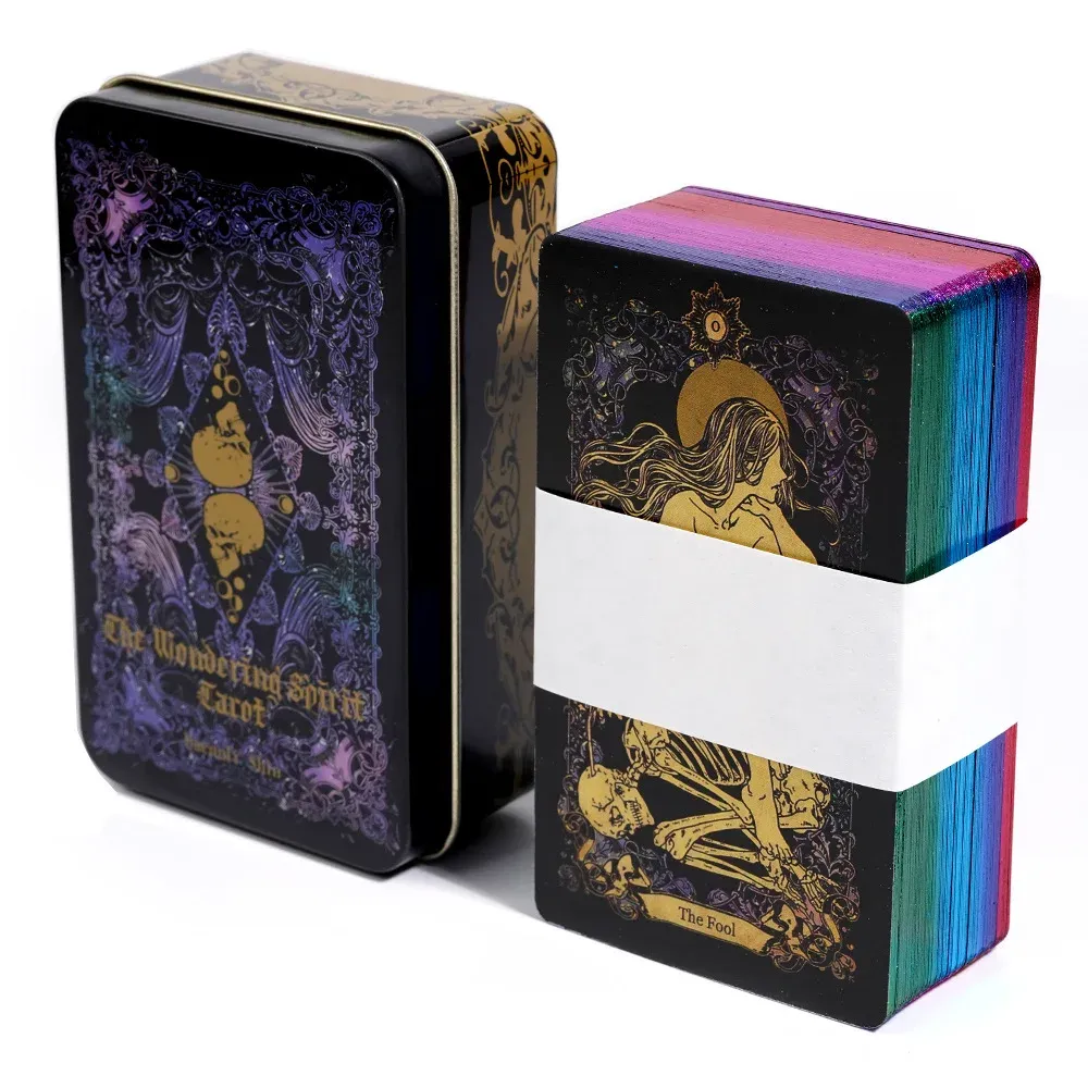 Spiele Neue wundernde Tarot Deck Zinnbox vergoldete Edge -Wahrsagung 78 Kartenspiel Spiel Englische Spielkarten Familienunterhaltungsspiele Mädchen Mädchen