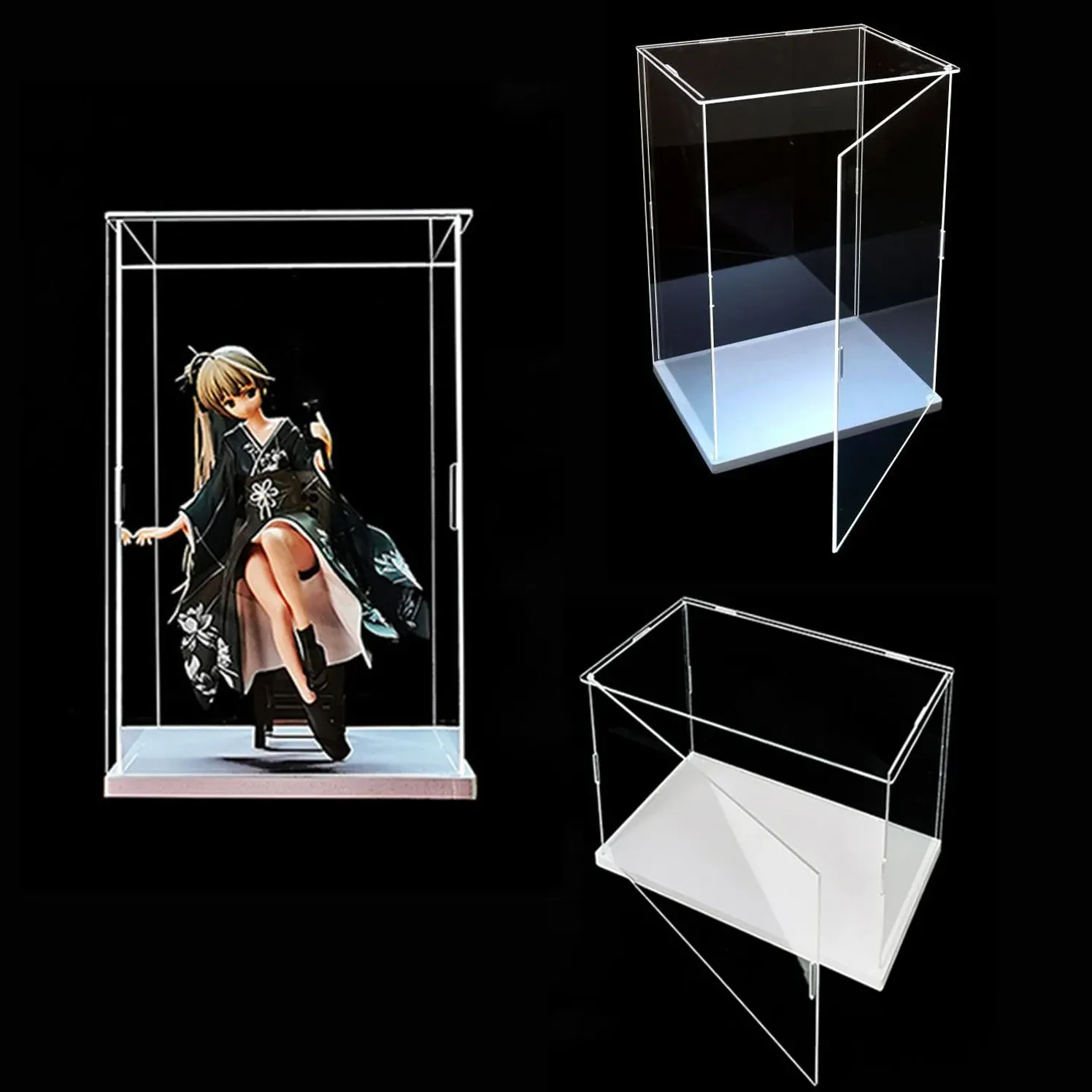 Bins Acrylclear -Display -Hülle Öffnungsbezogene weiße Basis, klare staubsichere Schutzkasten, Display -Box -Lagerhalter für Spielzeugsammlungen
