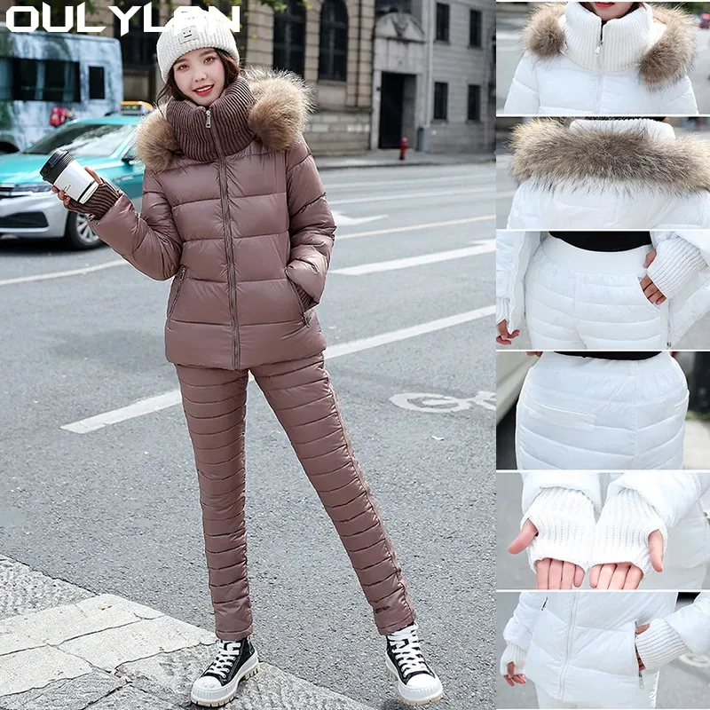 Conjuntos OULYLAN LADY LADY SKIPSUCH CASUAL MULHERES QUENTES QUENTES DE SNOVO SNOTO SNOTO ESPORTIVO DE ESPORTE DE PANTE DE PANTA DE PANTA DE ZIPPER DE ZIPPER