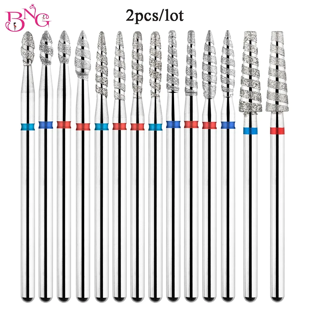 Bits 2pcs / lot Tornado Flame Dring Diamond Drill Bits for Russian Manucure Nails 3/32 "Cuticule Nail Forte Bitters Rotary Burr Drill Tool