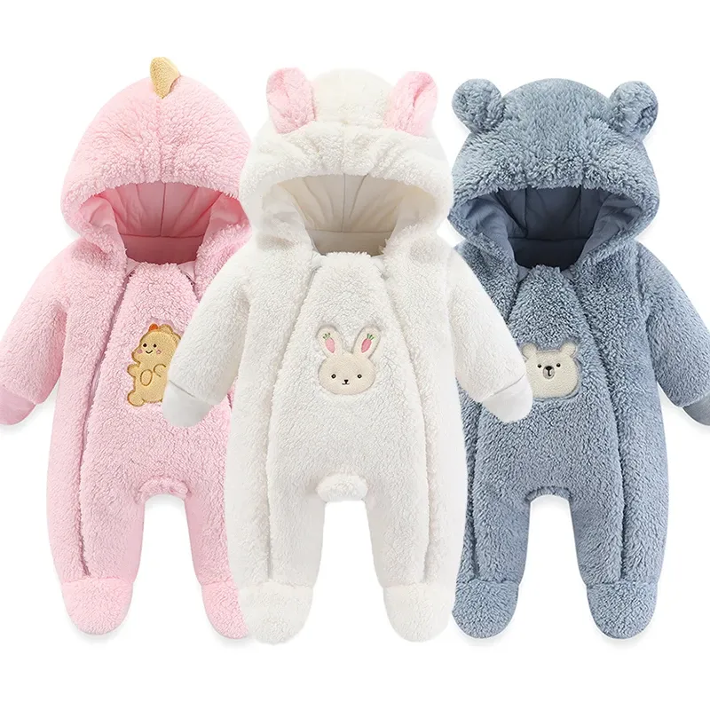 Coats Warm Newborn Baby Clothing Set Winter Hooded Infant Romper Thicken Baby Girl Jacket Cartoon Kids Bodysuit Boys Jumpsuit 012M