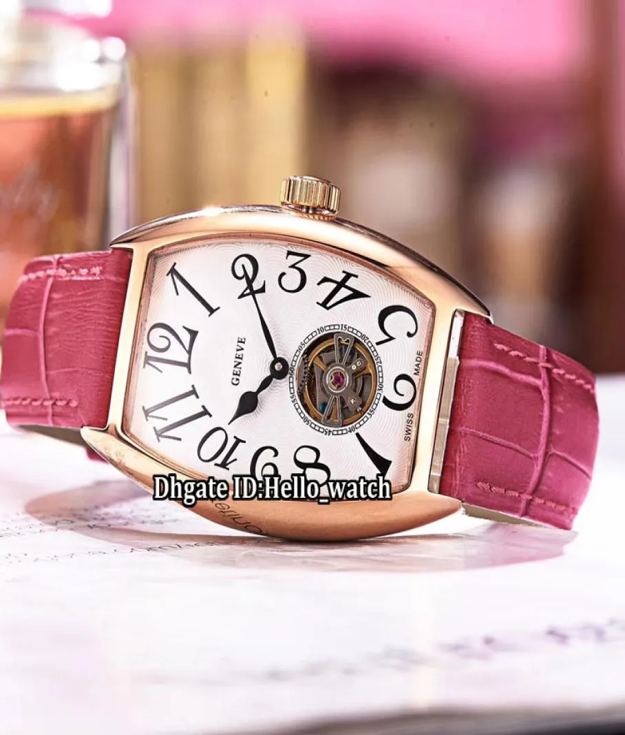 Fashion Cintree Curvex 8880 T White Dial White Tourbillon Automatico Orologio da donna Automata Rosa Cannoniere in pelle in pelle di alta qualità Lady Watc6231516